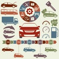 Car and auto service Infographics elements. Transportation icons and symbols. Vector illustration Royalty Free Stock Photo